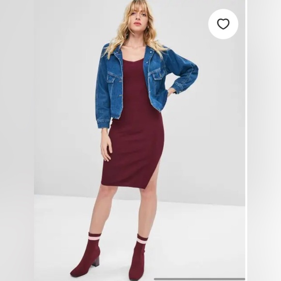 Side Slit Sleeveless Knitted Dress - Red Wine - Picture 4 of 8